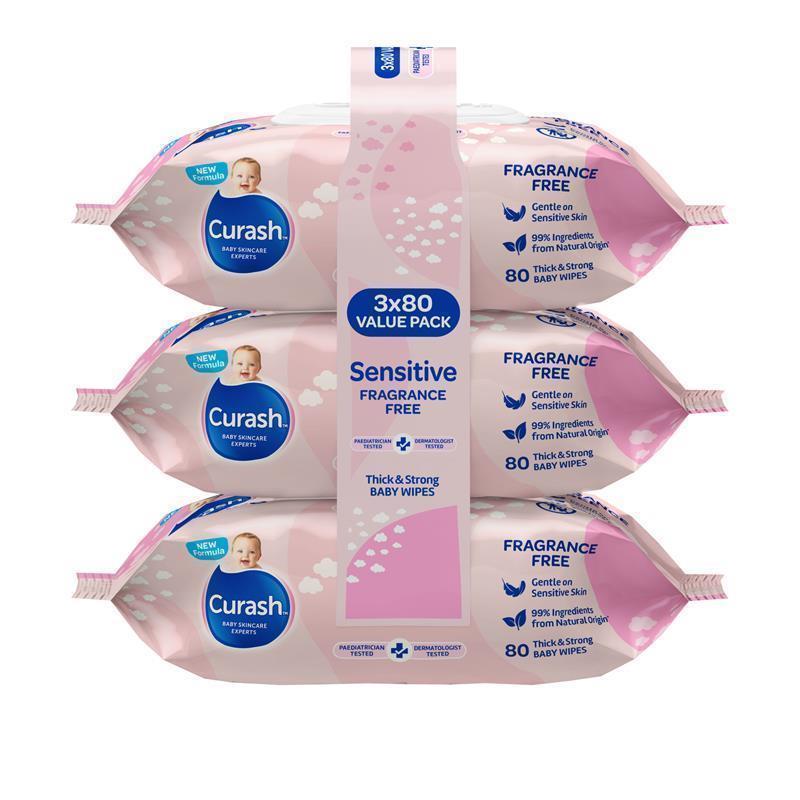 Curash Baby Sensitive Wipes 3 X 80 Bulk Pack