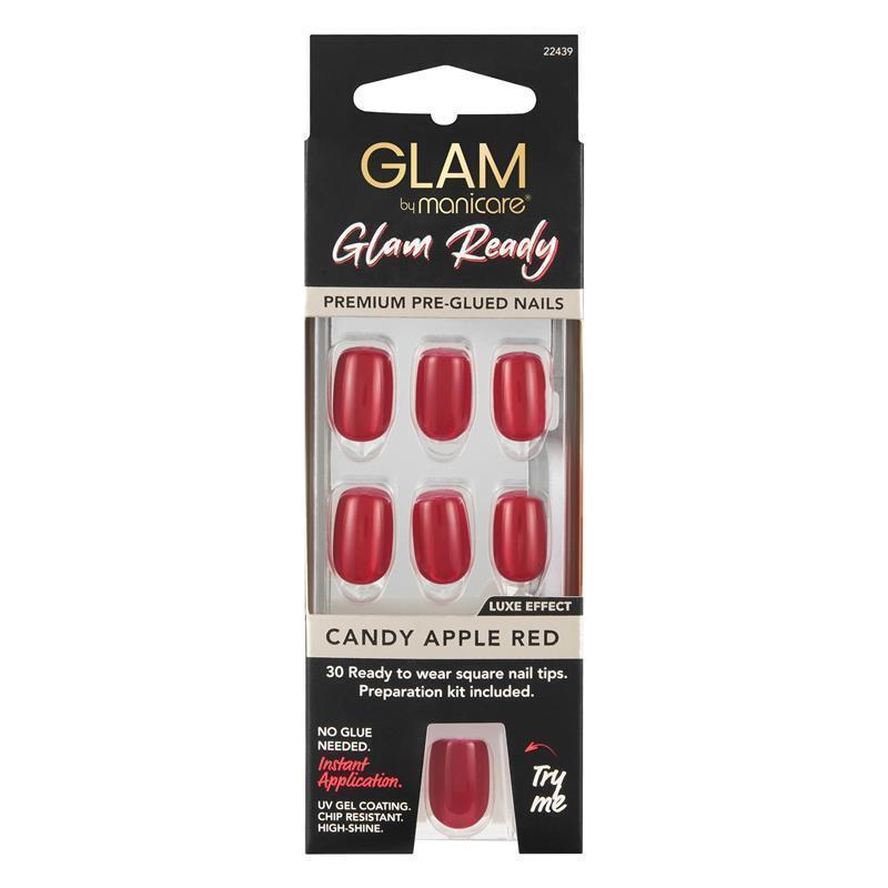 Glam By Manicare Glam Ready Pre-Glued Nails Candy Apple Red 30 Pieces