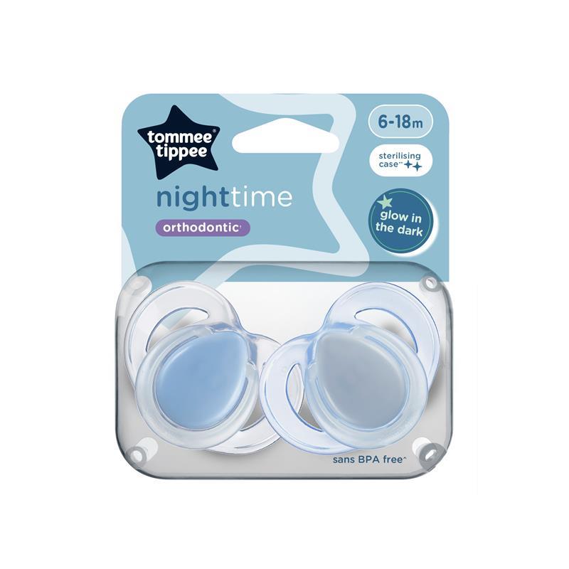 Tommee Tippee Night Time Soothers (6-18M) - Pack of 2 with Steriliser Box