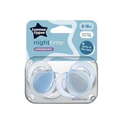Tommee Tippee Night Time Soothers (6-18M) - Pack of 2 with Steriliser Box
