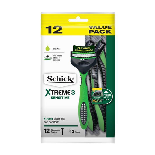 Schick Xtreme 3 Sensitive Men's Disposable Razors with Aloe Vera - 12 Pack