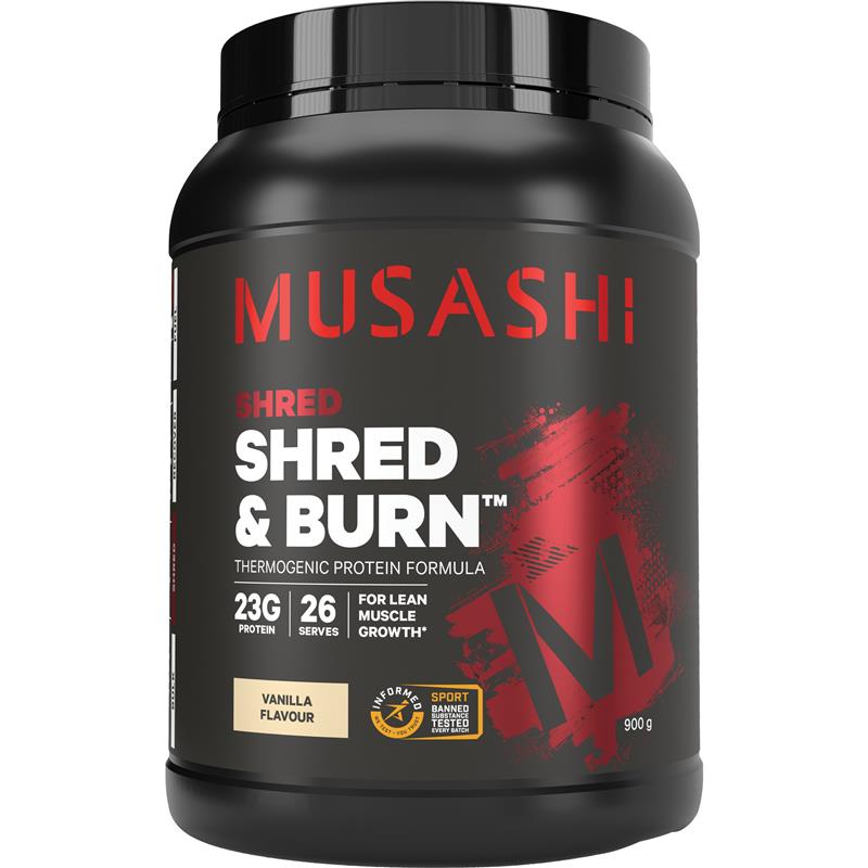 Musashi Shred And Burn Thermogenic Protein Formula - Vanilla 900g