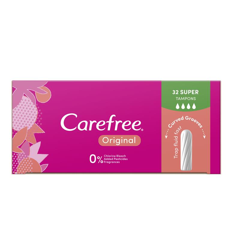 Carefree Original Fragrance Free Super Tampons 32 Pack - Ultimate Protection for Heavy Flow
