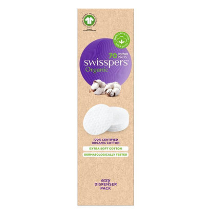 Swisspers Organic Round Cotton Pads Eco Dispenser 70 Pack - Gentle and Eco-Friendly