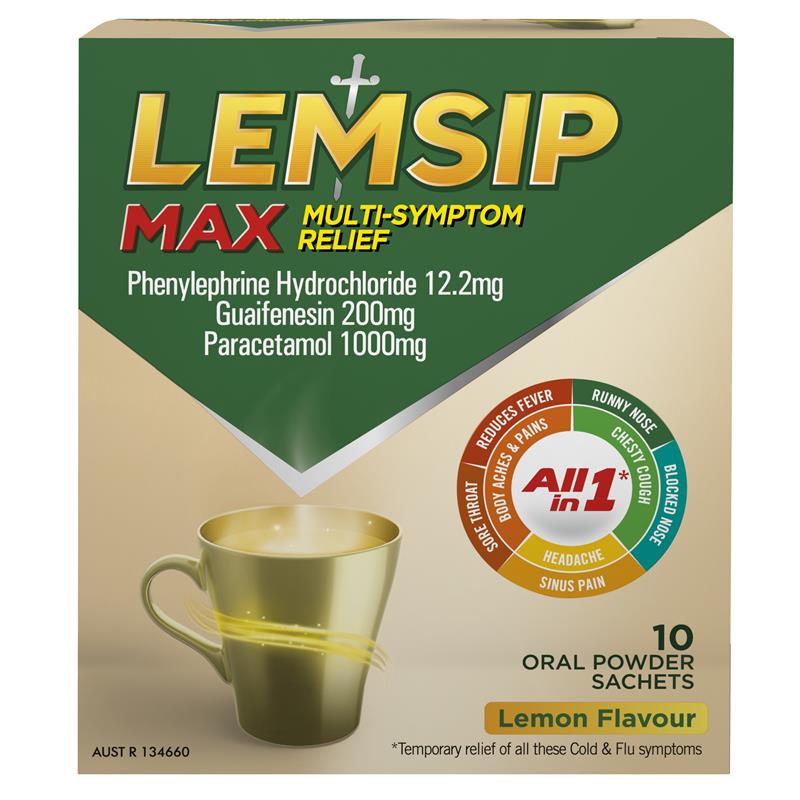 Lemsip Max All-In-1 Cold and Flu Relief Hot Drink - Lemon Flavor (10 Sachets)