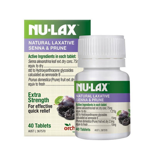 NU-LAX Natural Laxative Tablets with Senna and Prunes - 40 Tablets