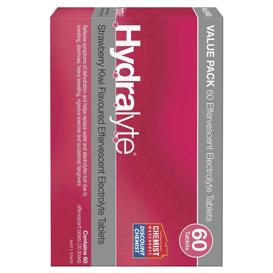 Hydralyte Electrolyte Effervescent Tablets - Strawberry Kiwi (60 Tablets)