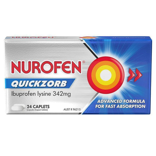 Nurofen Quickzorb Pain Relief Caplets 24 Pack - Fast-Acting Ibuprofen Lysine 342mg