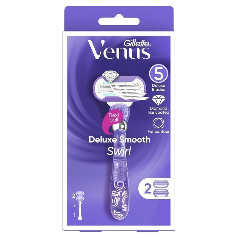 Gillette Venus Deluxe Smooth Swirl Razor + 2 Blade Refills - Women's Shaving Solution