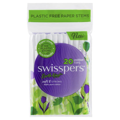 Swisspers Earth Kind Cotton Tips with Paper Stems - 20 Pack