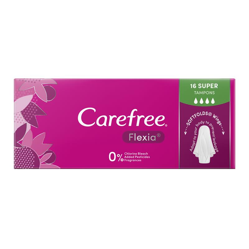 Carefree Flexia Super Fragrance-Free Tampons with Wings 16 Pack