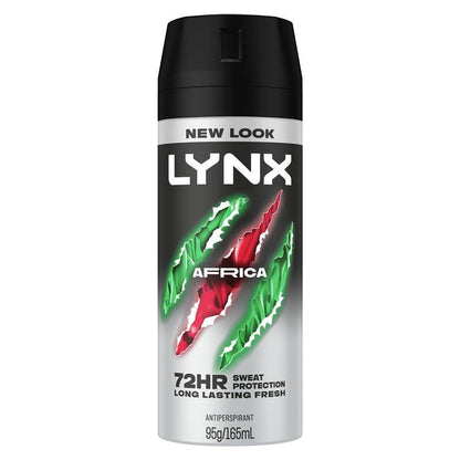 Lynx Africa Men's Antiperspirant Deodorant Aerosol 165ml – 72-Hour Protection
