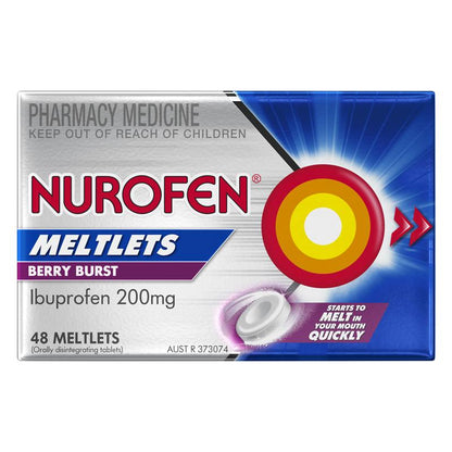 Nurofen Meltlets Pain Relief Berry Burst 200mg Ibuprofen 48 Pack