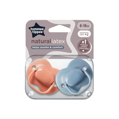 Tommee Tippee Natural Latex Cherry Soothers, BPA-Free, 6-18 Months, Pack of 2