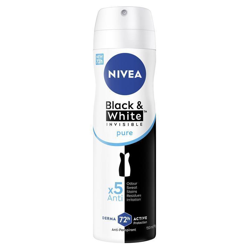 NIVEA Black & White Invisible Pure Aerosol Deodorant 150ml - 72H Protection