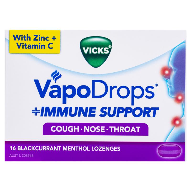 Vicks VapoDrops Immune Support Blackcurrant 16 Lozenges - With Zinc & Vitamin C