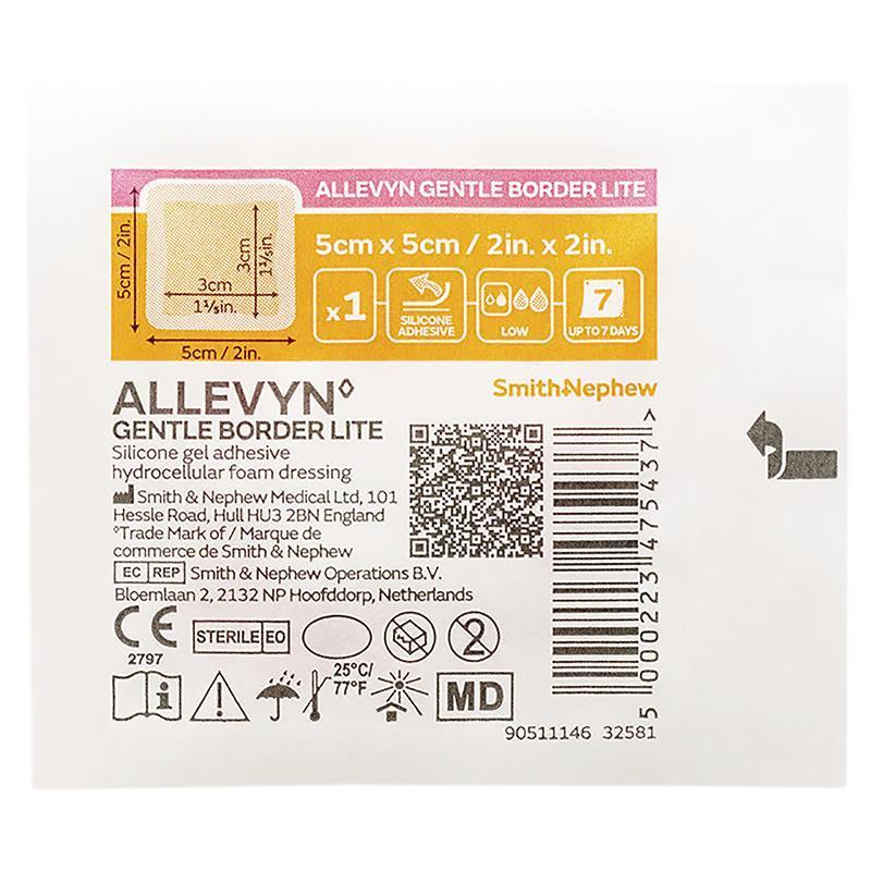 Allevyn Gentle Border Lite 5cm x 5cm Single Dressing