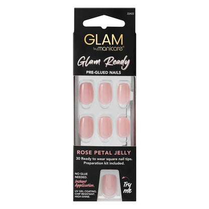 Glam By Manicare Glam Ready Pre-Glued Nails Rose Petal Jelly 30 Pieces