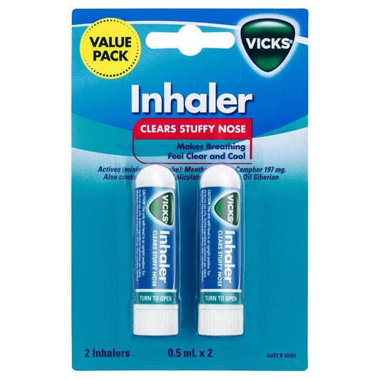 Vicks Inhaler Nasal Decongestant 2 Pack - Fast Relief for Blocked Nose