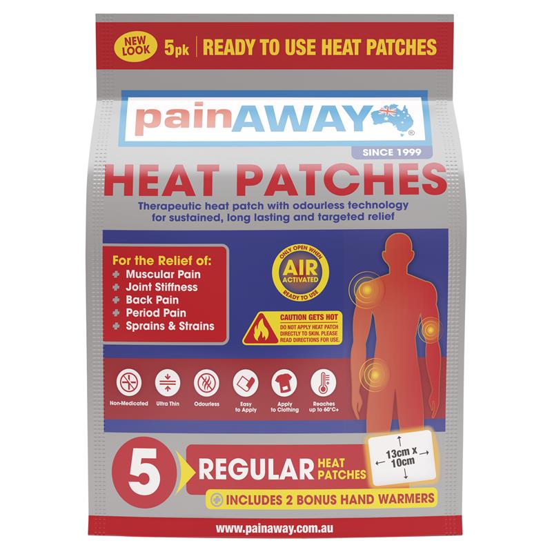 Pain Away Heat Patches Regular 5 Pack - Effective Relief for Muscle and Joint Pain