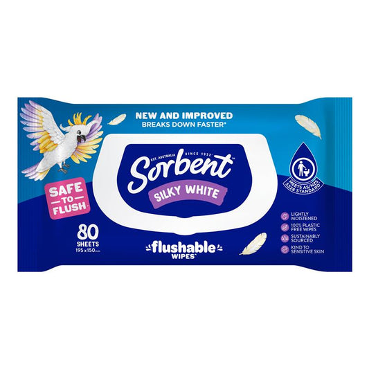 Sorbent Flushable Wipes 80 Pack - Ultimate Cleanliness