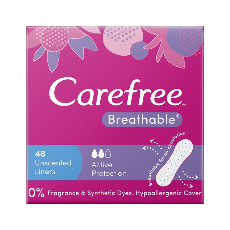 Carefree Breathable Unscented Panty Liners - 48 Pack for Daily Freshness