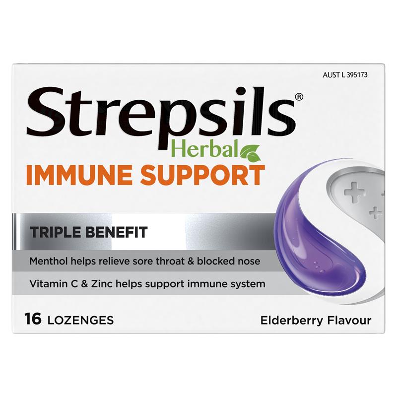 Strepsils Herbal Immune Support Lozenges Elderberry Echinacea 16 Pack