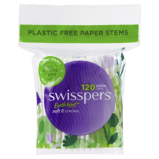 Swisspers Paper Stems Cotton Tips 120 - Eco-Friendly Ear Care