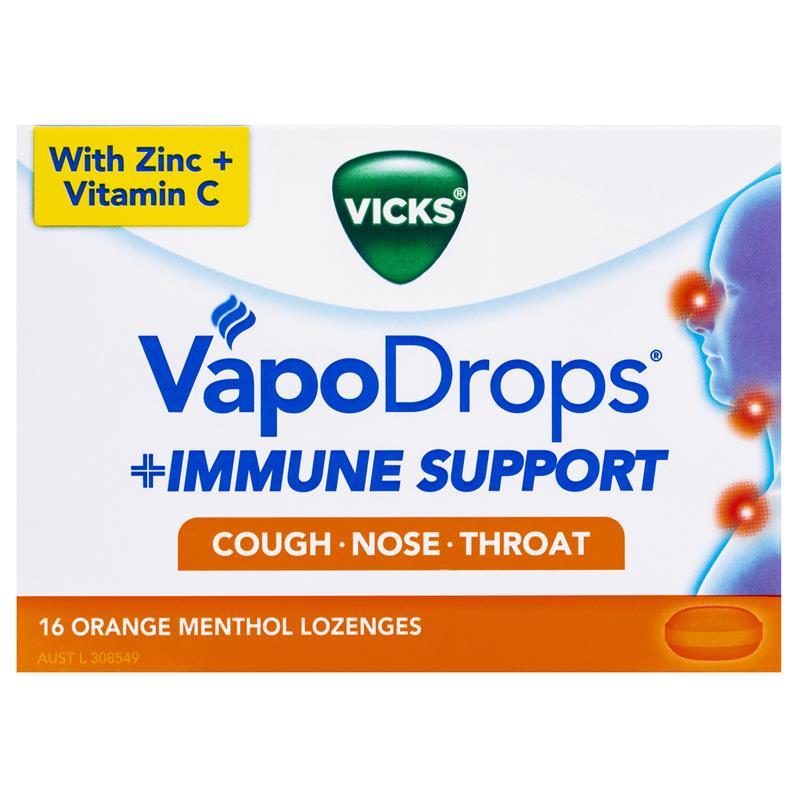 Vicks VapoDrops Immune Support Orange 16 Lozenges - With Zinc & Vitamin C