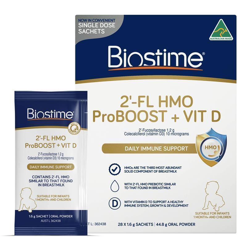 Biostime 2 FL HMO ProBOOST + VIT D 28 x 1.6g Sachets - Immune Support for Growing Kids