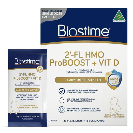 Biostime 2 FL HMO ProBOOST + VIT D 28 x 1.6g Sachets - Immune Support for Growing Kids