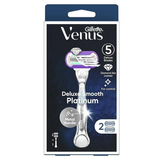 Gillette Venus Deluxe Smooth Platinum Razor + 2 Blade Refills - Women's Shaving Essentials
