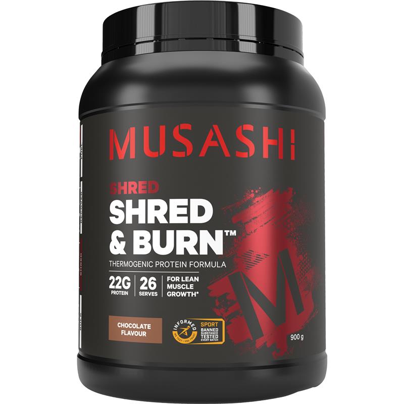 Musashi Shred And Burn Thermogenic Protein Formula - Chocolate 900g