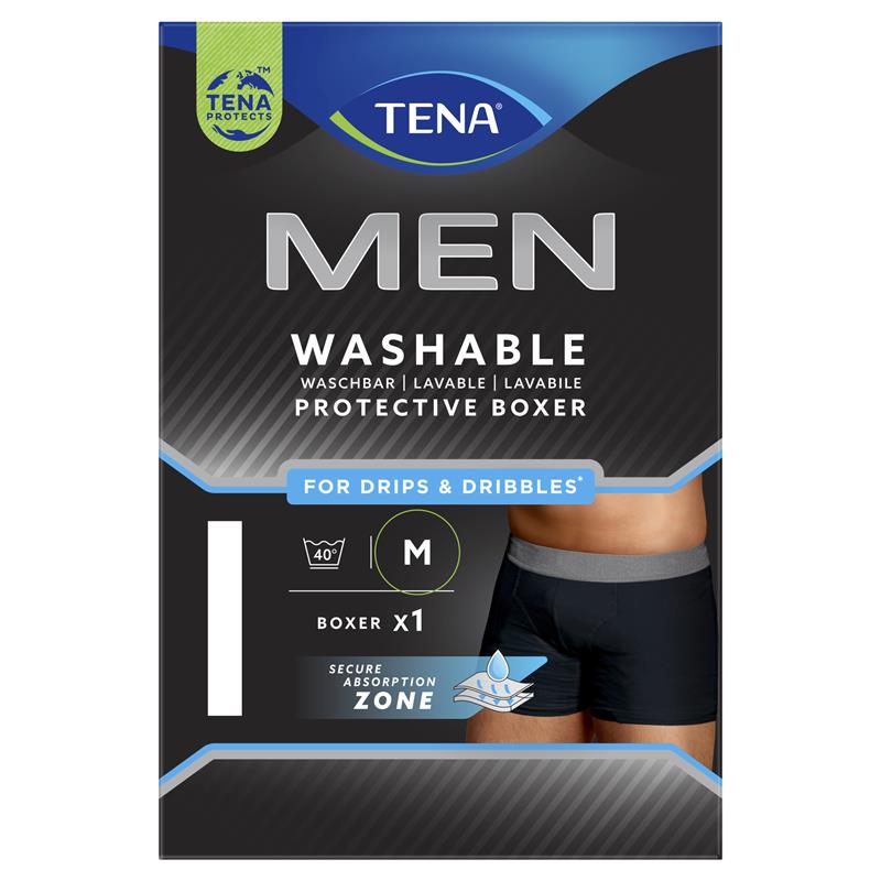 TENA Men’s Reusable Washable Boxer Underwear with Secure Absorption, Size M, 1 Boxer