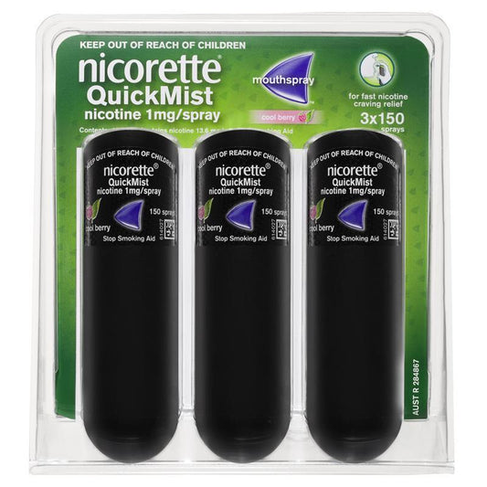 Nicorette Quit Smoking QuickMist Nicotine Mouth Spray - Cool Berry (3 x 150 Sprays)