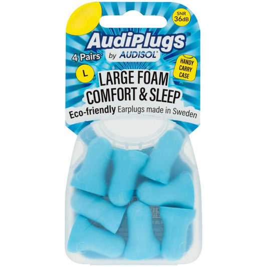 Audiplugs Large Foam Comfort & Sleep Ear Plugs - 4 Pairs for Peaceful Rest