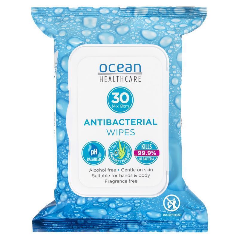 Ocean Antibacterial Wipes 30 Pack - Effective Bacteria Removal