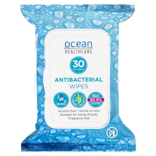 Ocean Antibacterial Wipes 30 Pack - Effective Bacteria Removal