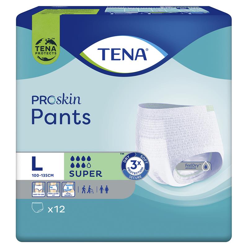 Disposable TENA ProSkin Super Incontinence Pants - Large, 12 Pants