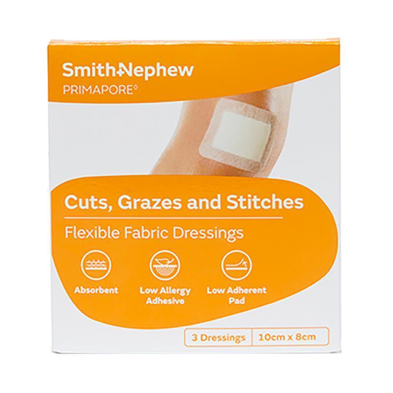 Primapore Flexible Fabric Dressing 10cm x 8cm 3 Pack