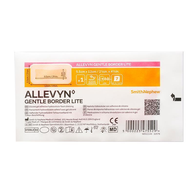 Allevyn Gentle Border Lite 12.5cm x 5.5cm - Showerproof Dressing for Sensitive Skin