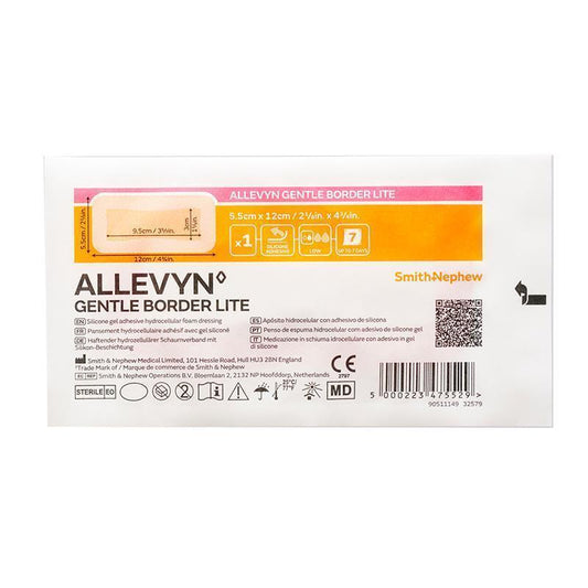 Allevyn Gentle Border Lite 12.5cm x 5.5cm - Showerproof Dressing for Sensitive Skin