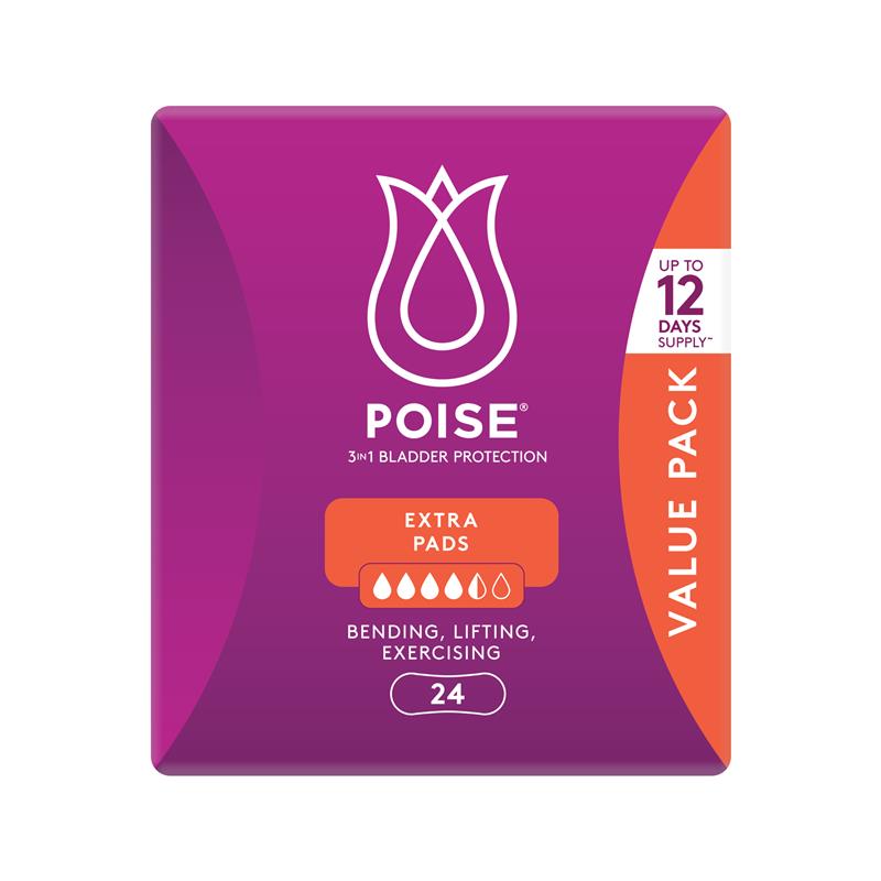 Poise Pads Extra 24 Bulk Pack - Discreet Bladder Leakage Protection