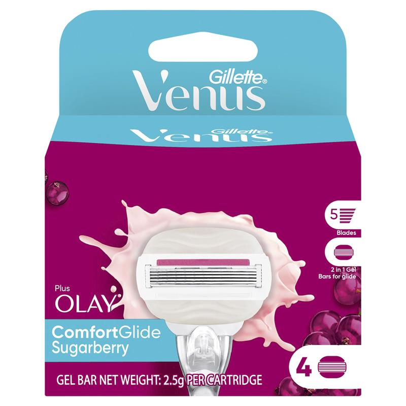 Gillette Venus Comfort Glide Sugarberry Blade Refills 4 Pack