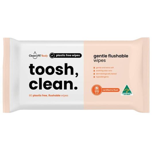 CleanLIFE Toosh Clean Gentle Flushable Wipes - 80 Pack