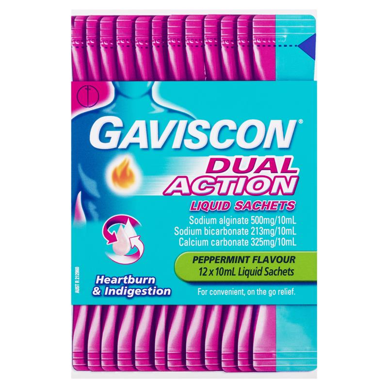 Gaviscon Dual Action Liquid Sachets - Peppermint, 12 Pack