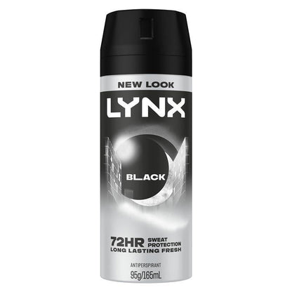 LYNX Black 165ml Antiperspirant Aerosol for Men – 72H Protection