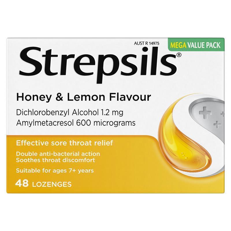 Strepsils Honey and Lemon 48 Lozenges - Soothing Sore Throat Relief
