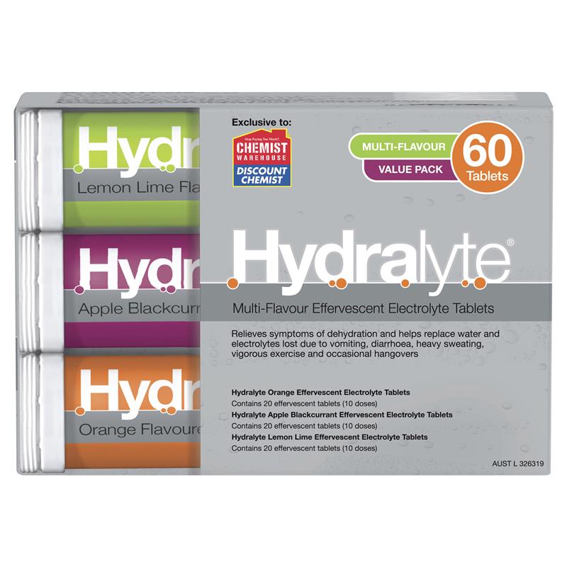 Hydralyte Electrolyte Effervescent Tablets - Multi-Flavour (60 Tablets)