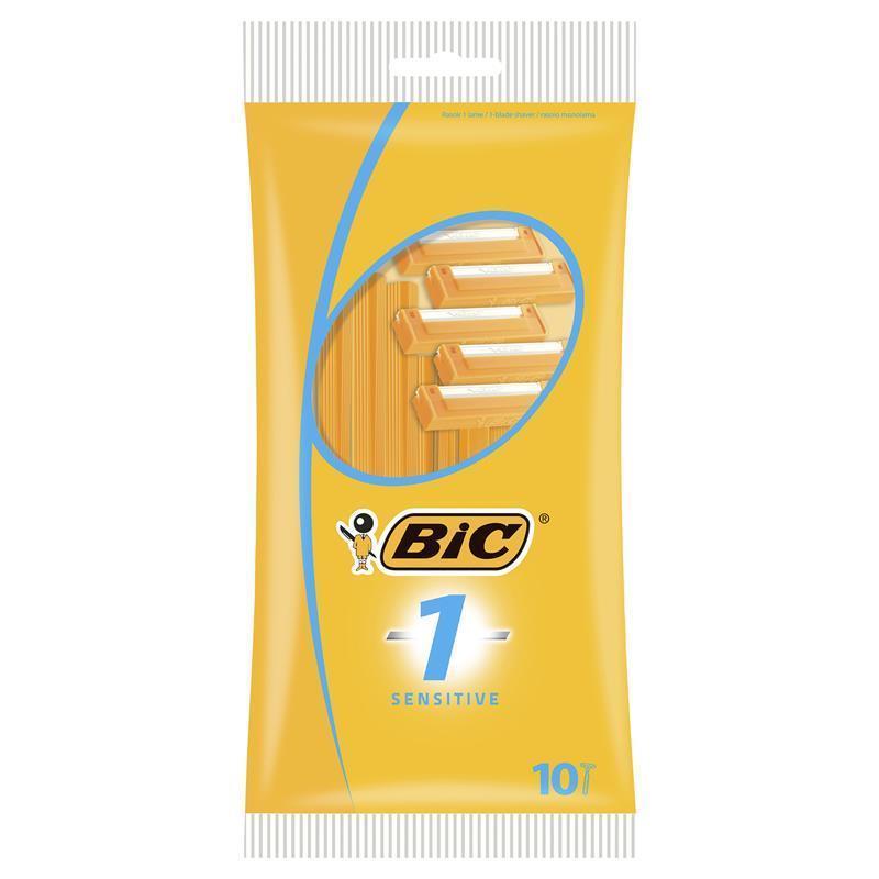 BIC 1 Sensitive Men's Disposable Razor - Single Blade, 10 Razor